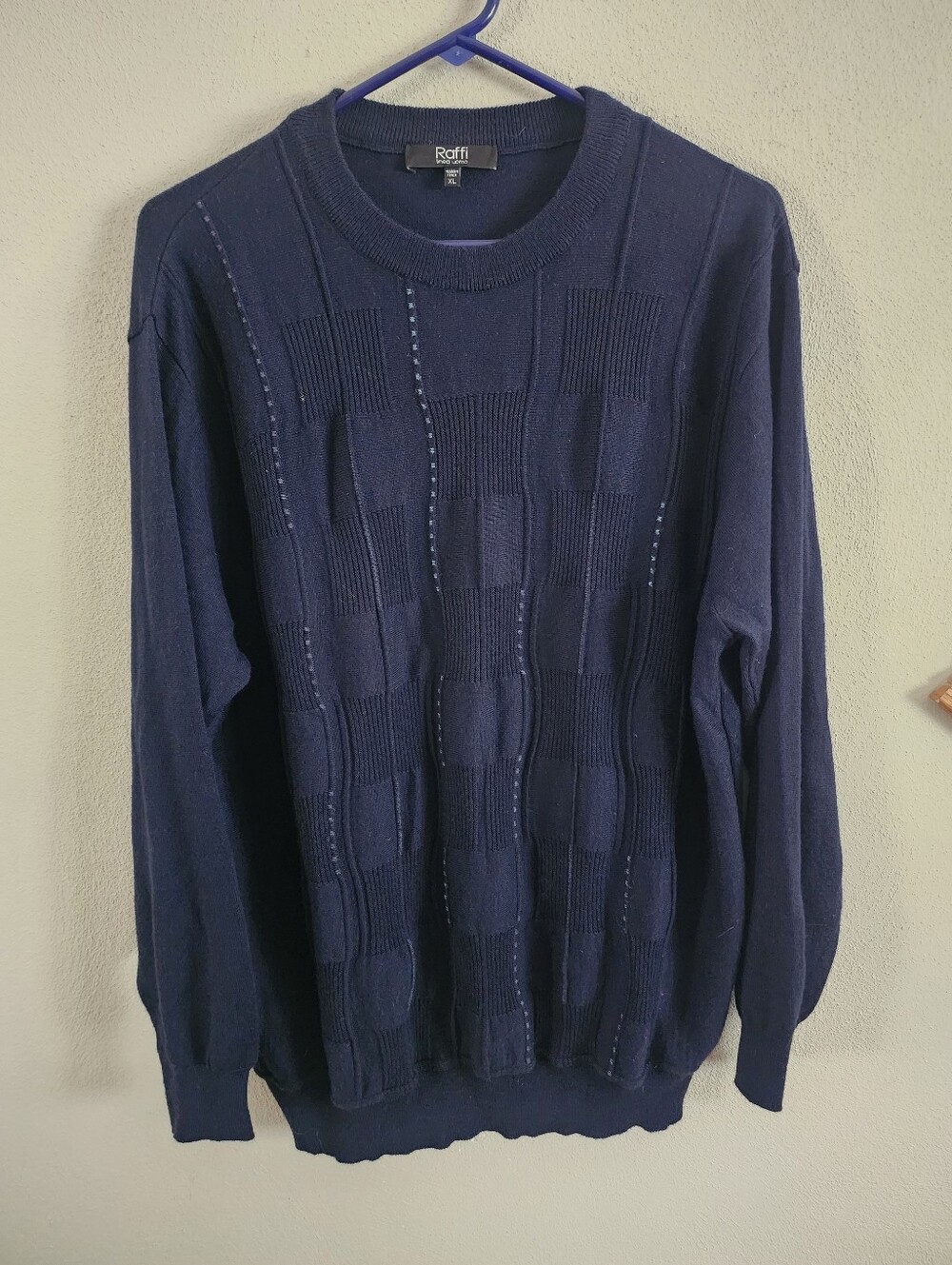 Raffi Linea Uomo Mens XL Navy Blue Merino Wool Blend Geometric Knit Sweater